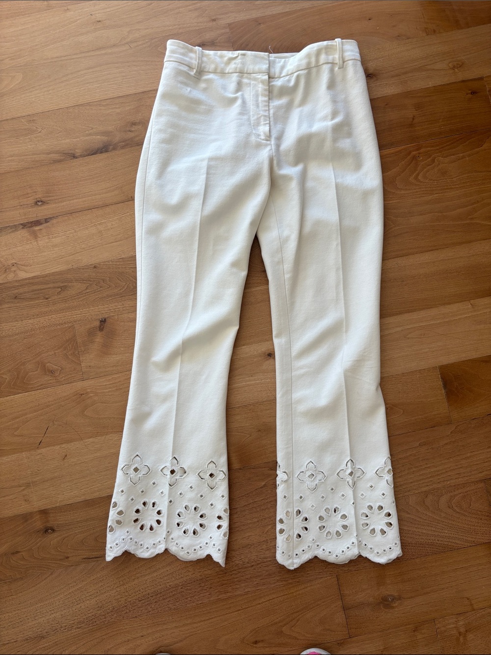 10 Crosby Derek Lam White Boot-Cut Pants with Eyelet Hem